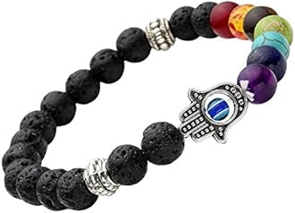 Shining Diva Fashion Spiritual 8mm Lava Rock Beads with 7 Chakra Evil Eye Stylish Unisex Bracelet