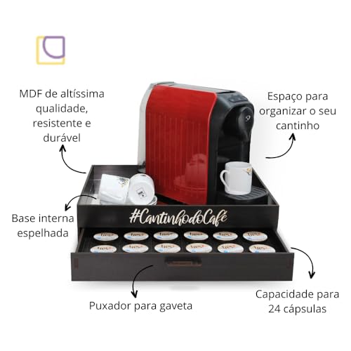 Bandeja Porta Capsula Espelhada Cantinho do Café Três Corações com Gaveta Organizadora Apoio Cafetei