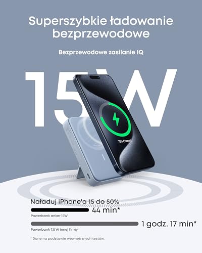 Anker MagGo Power Bank, certyfikat Qi2, przenośna ładowarka 15 W kompatybilna z MagSafe, 10 000 mAh, inteligentny wyświetlacz, składana podstawka, do iPhone 16/15/14/13
