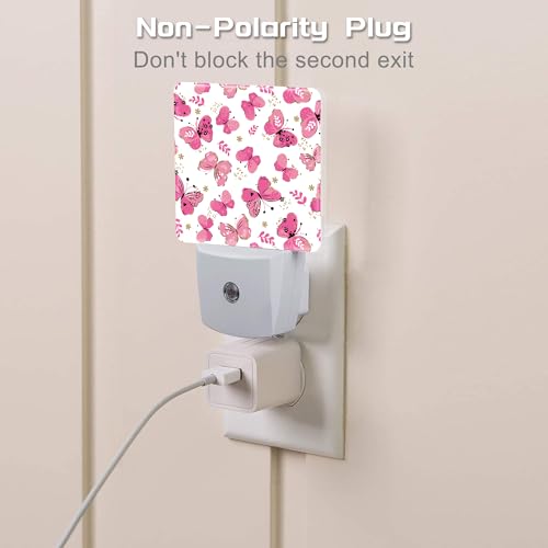 Image of Cute Girl Butterfly Night Light, Watercolor Pink Butterflies Floral Dusk to Dawn Night Light Plug in,0.5w Energy Saving Sleep Friendly NightLight for Kids Boys Girls Home Decor