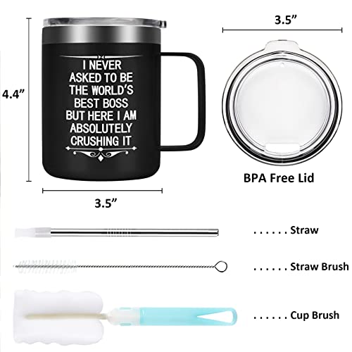 Gingprous Boss Gifts, I Never Asked To Be The World's Best Boss Insulated Travel Mug, Boss Day Gifts Christmas Gifts For Men Boss Manager Employer, 12Oz Stainless Steel Coffee Mug With Handle, Black #TOP7