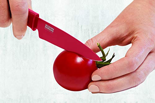 Kuhn Rikon Faca reta com bainha de segurança, lâmina de 10,16 cm, preta