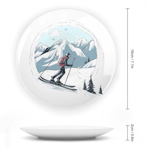 Plato decorativo de porcelana temática esquí de 7 pulg miniatura 2
