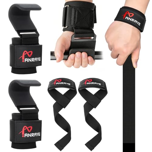 Weight Lifting Hooks & Wrist Straps Set