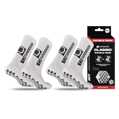 Tapedesign Classic Doppelpack Grip Socken 2 Paar für Fußball & Sport Rutschfest in Schuhen Maximaler Halt für Training & Wettkampf Anti-Rutsch Noppen Fußballsocken für Männer & Frauen