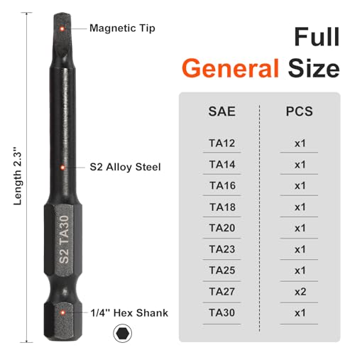 Image of COMOWARE 10pcs Triangle Bit Set (Ta12-Ta30), S2 Steel 1 /4 inch Hex Bit Set, Tamper-Proof Security Torx Bit Sets, CNC Tip Hex Drill Bits Sets, 2 inch Length, Magnetic Drill Bits For Electronic Devices