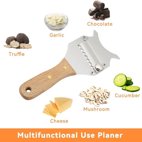 Foto von Agatige Trüffelhobel aus Edelstahl, Käseschneider mit verstellbarer Klinge, Schokoladen-Pilzhobel, Gourmethobel, Käsehobel mit Holzgriff und Aufhängeloch für Zuhause, Küche, Restaurant