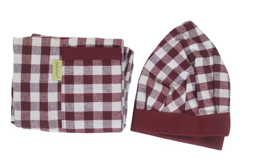 Image of Switchon Checkered Cotton Kitchen Cooking Apron with Chef Hat - Pack of 2 | Multi-Purpose Chef & Waiter Apron for Men & Women | Home, Hotels, Restaurants & Cafes | Proudly Made in India