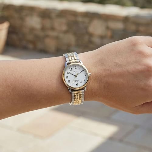 Timex Women's Easy Reader 25mm Perfect Fit Watch – Two-Tone Case White Dial with Two-Tone Expansion Band