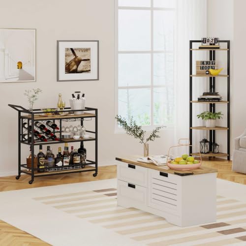 FATORRI Tall Corner Shelf, Industrial Corner Bookshelf, Wood and Metal Corner Shelf Stand for Living Room, Rustic Display Plant Stand for Home Office (Rustic Oak) — view 5