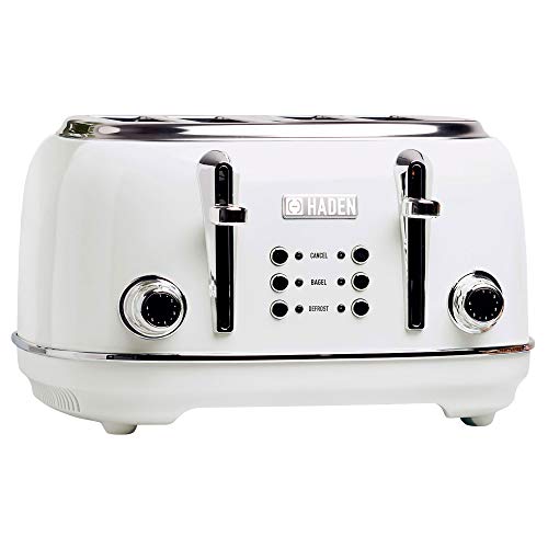 Haden Heritage 4 Slice Wide Slot Stainless Steel Retro Toaster with Adjustable Browning Control and Cancel, Defrost, and Reheat Settings, White - Thumbnail 2