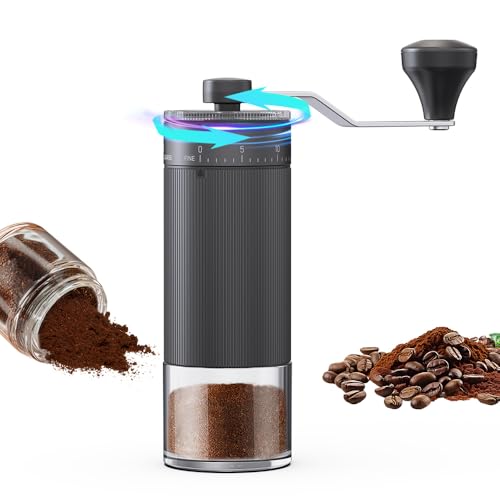 KharWette Hand Coffee Grinder Conical Burr for Espresso French Press Pour Over Double Bearing External Adjustment Capacity 25g (Ceramic Burr-Black)