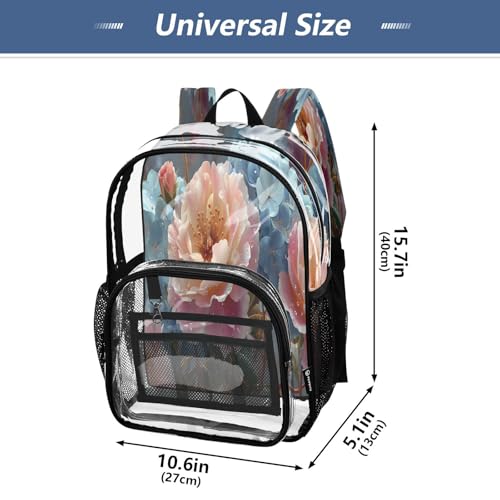 Rose Flower Blue Hydrangea Clear Backpack Heavy Duty See Through Transparent PVC BookBag for Kids Boy Girl School Work4