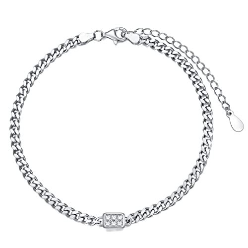 Ctieip Sterling Silver Real Natural Diamond Bracelet,Chain Station Bracelet For Women（I2-I3 Clarity） (Square) #TOP5