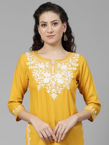 Image of QAZMI Short Kurti for Women| Rayon Cotton Embroiderd Kurta | Women's Tunic Tops