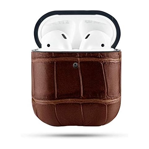 Longvadon Caiman Series Leather AirPods Case - Genuine Top Grain Leather - Slim, Seamless, Stylish & Protective AirPod Case Leather (Mahogany Brown, Airpods 1 & 2) Cover