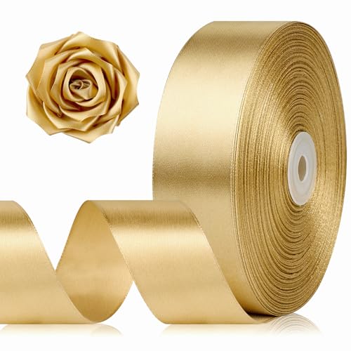 1-1/2 Inch 100 Yards Champagne Gold Satin Ribbon Solid Fabric Ribbon Roll for Flower Bouquet Gift Wrapping Roses Making Handmade Crafts