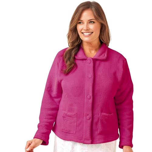 INSIGNIA Womens Luxury Supersoft Fleece Bed Jackets Short Gowns Tops (UK, Numeric, 8, 10, Regular, Regular, Raspberry)
