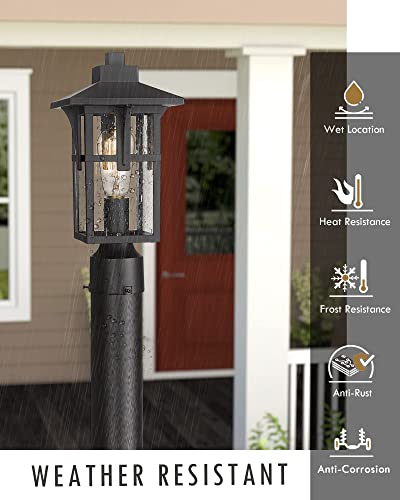 Hwh Investment Outdoor Post Light Fixtures, Exterior Pillar Light 2 Pack, Industrial Pole Lamp In Matte Black Finish With Seeded Glass, 5Hx62P-2Pk Bk #TOP1