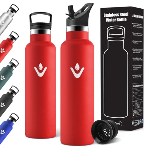 Motswedi Botella Termica, 750ml Doble Aislamiento, Botella Agua Termica, Termo Sin BPA, Cantimplora Infantil, Reutilizable, Cantimplora para Deporte, Viaje, Escuela, Exterior, Rojo