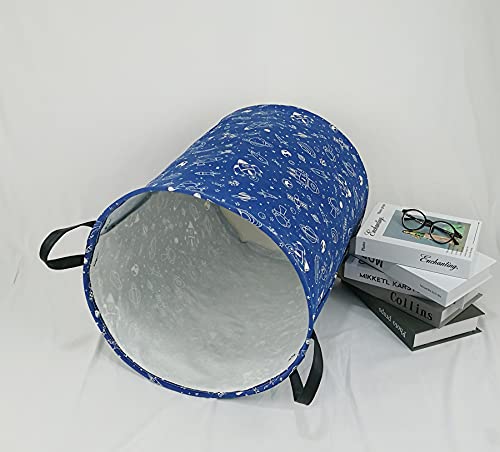Image of Kids Laundry Hamper Clothes Gift Basket Storage Laundry Baskets Organizer Bin with Handles for Nursery Room (Navy Spaceship)
