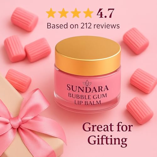 Image of SUNDARA Bubble Gum Lip Balm 8g for Dry & Chapped Lips | Shea Butter, Vitamin E & Natural Oils | Moisturizing Lip Care for Soft, Smooth & Nourished Lips | Bubble Gum Flavor Lip Balm for Men & Women