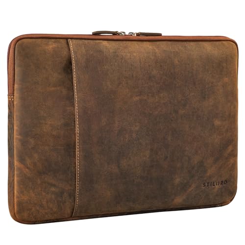 STILORD 'Ino' Laptop Sleeve Hülle Leder Schmale Laptop-Tasche 15.6 Zoll Arbeitstasche Herren und Damen Vintage Dokumententasche A4 Schutzhülle aus Echtleder, Farbe:calais - braun