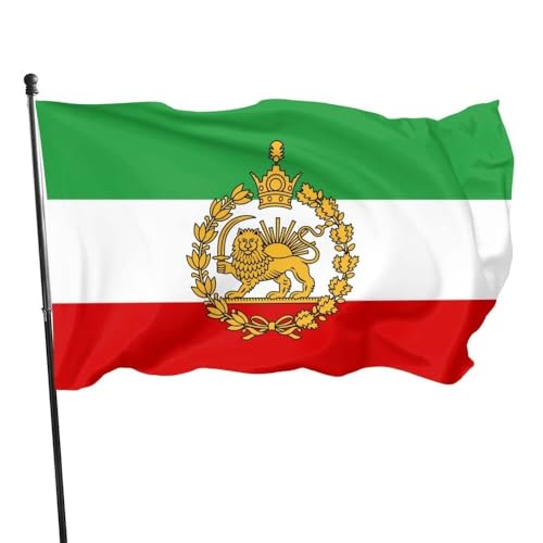 Historical Persian Lion and Sun Flag 3x5 FT - Vintage Iran Empire Flag with Brass Grommets Vivid Color Double Stitched Polyester for Indoor Outdoor (1 Historical Iranian Flag Lion with Wreath 3x5 feet)