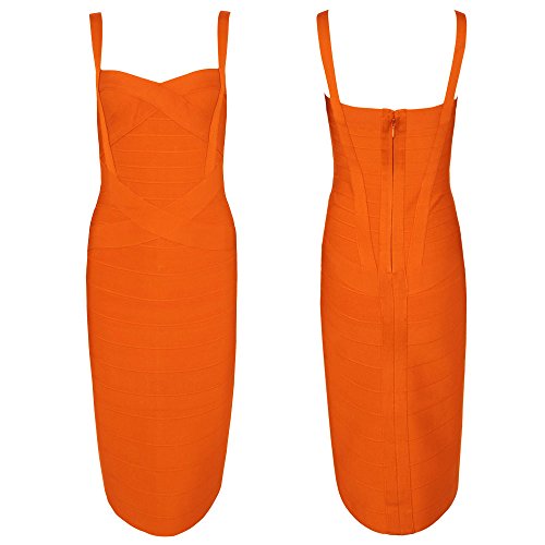 Image of Midi-Calf Solid Color Spaghetti Strap Rayon Bandage Dress