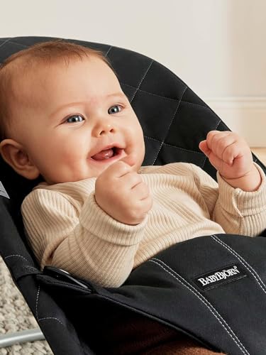 Image of BabyBjorn Bouncer Bliss, Black, Woven, Classic Quilt | 2-in-1 Adjustable Baby Bouncer Seat and Toddler Chair, Newborn to Toddler (8-29 lbs), 4 Positions, Lightweight & Portable
