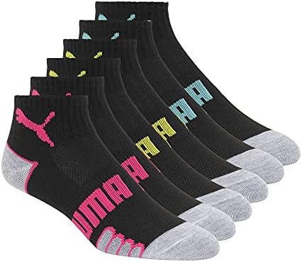 PUMA womens 6 Pack Quarter Crew athletic socks, Black, 9 11 US