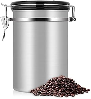 eecoo Coffee Container 624g Coffee Beans Canister Airtight Stainless Steel Vacuum Seal Storage Jar with Fresh Calendar, 1800ml Silver