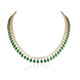 ZAVANA Gold Green Statement Necklace for Women Crystal Necklace with Round & Pear Cubic Zirconia, Bridal Wedding Prom Evening Party Rhinestone Necklace Adjustable 16-18 Inch