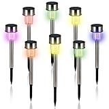 MONZANA® Solarlampe für Außen 8er Set LED Wetterfest IP44 Dämmerungssensor Erdspieß Farbwechsel Bunt Edelstahl Solar Garten Leuchte Balkon Deko
