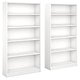 Bush Furniture Universal 5 Shelf Bookcase Set of 2 in Pure White