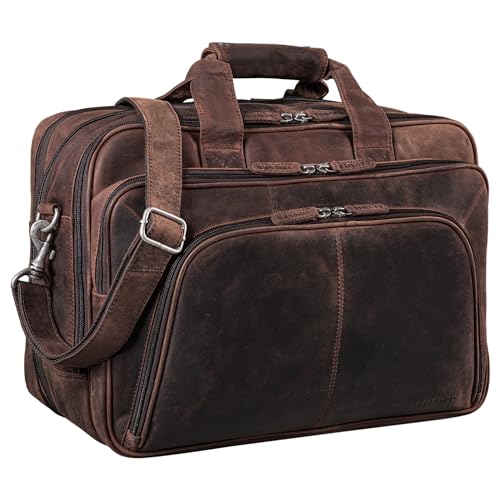 STILORD 'Calisto' Extra Große Arbeitstasche Leder Vintage Lehrertasche Aktentasche Office Bag XL Businesstasche für 2 Aktenordner 17 Zoll Laptoptasche Echtleder, Farbe:zamora - braun