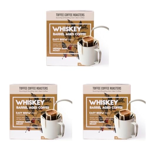 Image of Toffee Coffee Roasters | Easy Brew (Hot Brew) Coffee | Single Malt Whiskey Barrel Aged Grounded | Pack of 24 Sachets | Medium Dark Freshly Roasted | Notes: Fine Malt & Green Apple