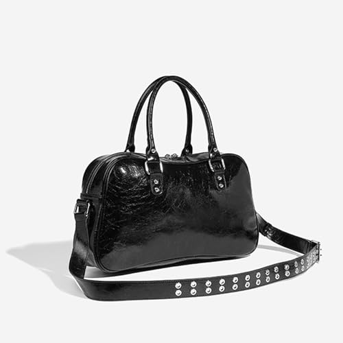 Bolso tote para mujer, bolso de hombro de cuero vintage brillante, bolso cruzado de gran capacidad, bolso de mano adecuado para ocasiones importantes, trabajo y viajes (negro) miniatura 6