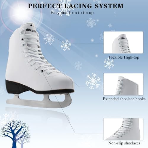 Figure Ice Skates for Women Girls and Boys, Lace-Up Adult Figure Skate Ice Hockey Skates for Outdoor and Skating Rink, Figure Ice Skate Shoes Size US Women's 9/Men's 7.5