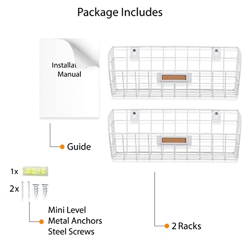 Wall35 Macon Wall Mounted Metal Wire Baskets For Kitchen Organization And Storage, Hanging Fruit Basket Set Of 2 White #TOP6