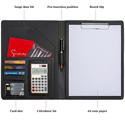 A4 Padfolio Portfolio Businesspu Leather Notepad Folder For Resumes Interviews Executive Binder For Women Men Writing Pad Conference Folder With Calculator (Color : Black, Size : 8-Digit Calculator #TOP4