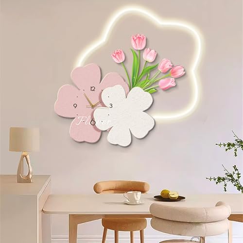 Horloge murale à fleurs LED rose 60 cm avec télécommande sans fil - 3