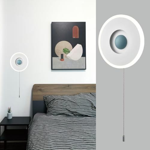 Image of Modern Round Acrylic LED Wall Sconce 18W-4000K Modern Wall Light with Pull Chain Switch Bedside Bathroom Bedroom Living Room Hallway Stairs