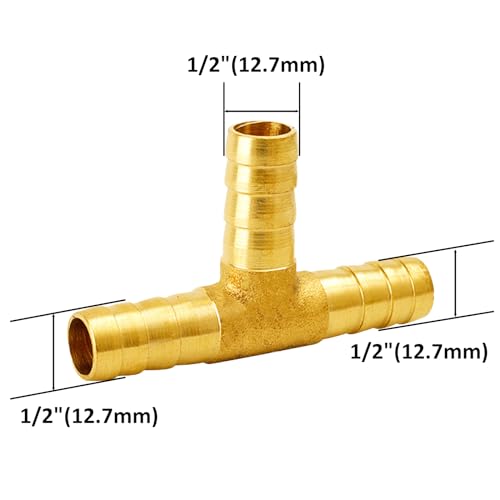 NICOLEKAY 1/2" Brass Barb Tee Fittings T-Shaped 3 Ways Union Hose Barb Pipe Fitting with 15pcs Stainless Steel Pipe Clamp for Water/Fuel/Air (Pack of 5) by NICOLEKAY - Image 2