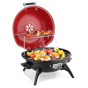 Outopee Electric Tabletop BBQ Grill, Portable Removable Countertop Barbecue Grill with Double Layer Design for Kitchen Garden Patio Balcony Outdoor & Indoor Use, 1600W, Red
