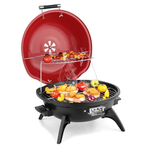 Outopee Electric Tabletop BBQ Grill, Portable Removable Countertop Barbecue Grill with Double Layer Design for Kitchen Garden Patio Balcony Outdoor & Indoor Use, 1600W, Red