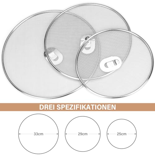Miniatura 3 de Hatanse 3 Piezas Tapa Antisalpicaduras Cocina Pantalla Antisalpicaduras De Acero Inoxidable Protector Salpicaduras 33cm 29cm 25cm
