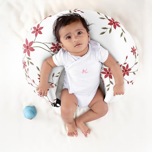 Image of Wakefit Feeding Pillow for New Born Baby | 3 Months Warranty | 5 in 1 Nursing Pillow for Breastfeeding with Cotton Removable Cover | Sakura White