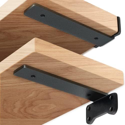 Heavy Duty Shelf Brackets Industrial L Shelf Bracket - 0.2 Inch Thick Premium Solid Steel Shelf Supports, Black Rustic Wall Brackets for Shelves - 8 Inch Floating Shelves Hardware (6 Pack)