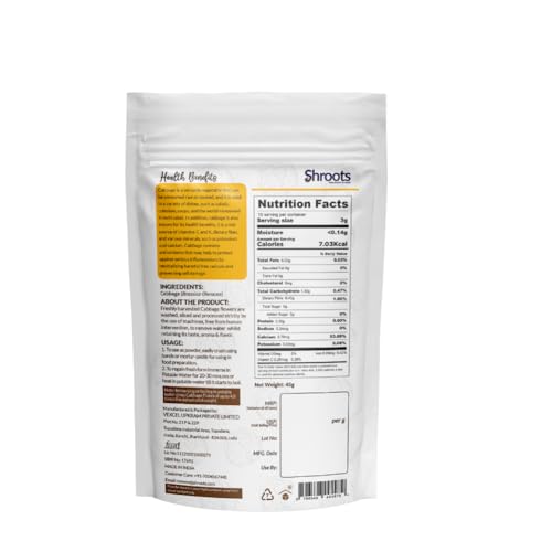 Image of SHROOTS Dehydrated Cabbage Leaves Flakes | 100% Natural & Pure Vegetarian | Machine-Dried for Maximum Freshness | No Preservatives, Nutrient-Rich & Aromatic | Ideal for Cooking, Soups, Curries & Seasoning | 45g Each